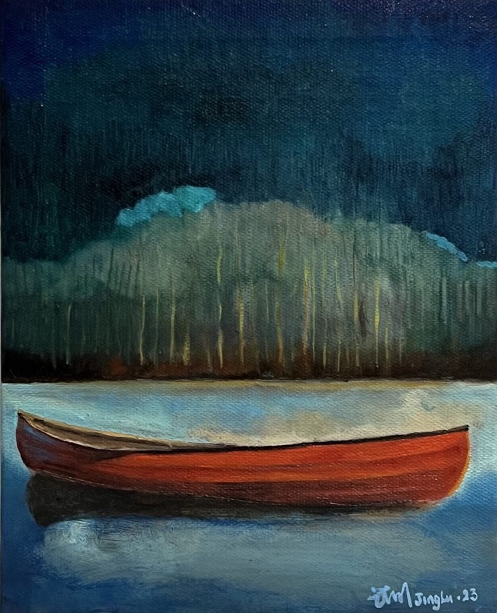 jinglu-zhao-red-canoe-painting-modern-landscape-art-online-gallery