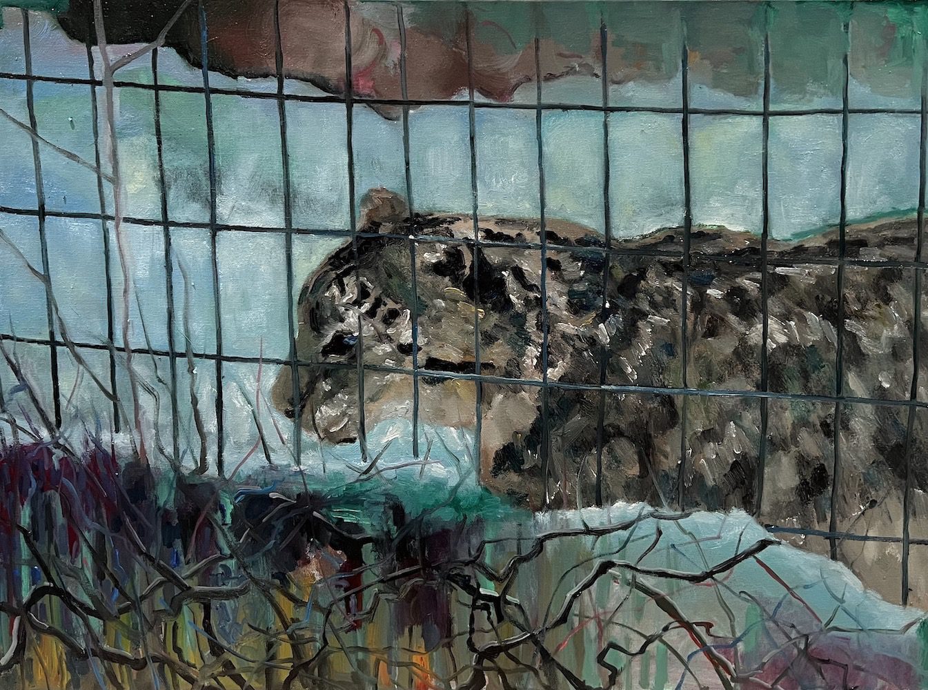 jinglu-zhao-messengers-snow-leopard-environmentalist-art-symbolism-painting-online-gallery